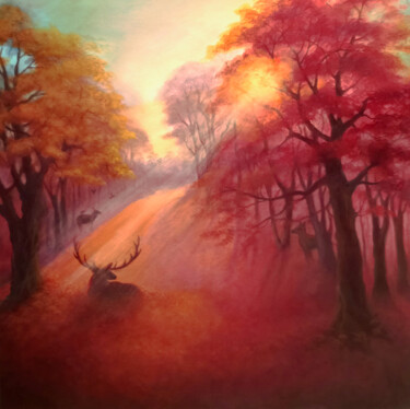 Painting titled "Lumière de Parc" by Lee Campbell, Original Artwork, Oil Mounted on Wood Stretcher frame