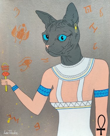 Painting titled "Bastet" by Leetruka, Original Artwork, Acrylic