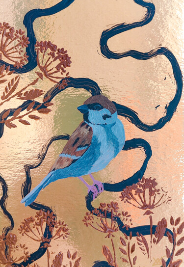 Malerei mit dem Titel "Sparrow - bird, pla…" von Leetruka, Original-Kunstwerk, Acryl