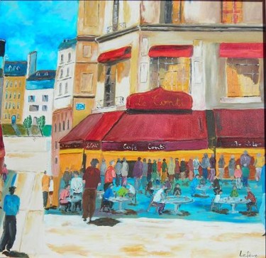 Peinture intitulée "Paris, café Conti" par Jean Claude Lefeve, Œuvre d'art originale, Huile