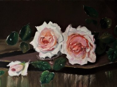 Pittura intitolato "les 2 roses" da Le Fléchois, Opera d'arte originale, Pastello Montato su Telaio per barella in legno