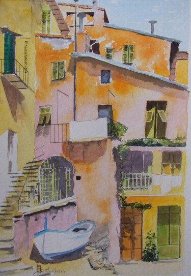 Painting titled "village d'espagne" by Le Fléchois, Original Artwork, Watercolor