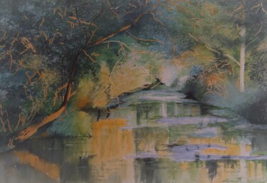 Painting titled "piéce d'eau dans le…" by Le Fléchois, Original Artwork, Watercolor