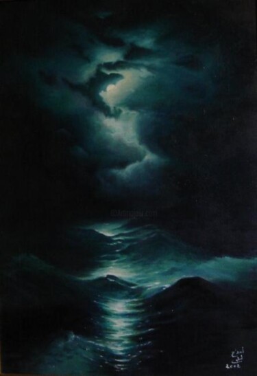 Peinture intitulée "Tempête sur la mer…" par Leila Ameddah, Œuvre d'art originale