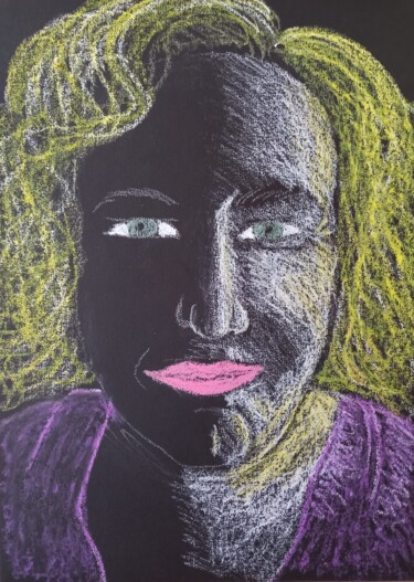 Dessin intitulée "Autoportrait au noir" par Leila Zegour, Œuvre d'art originale, Pastel