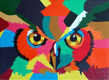 Pittura intitolato "Owl" da Lejla Čurgóová, Opera d'arte originale, Acrilico Montato su Telaio per barella in legno