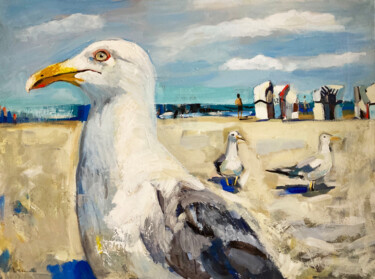 Malerei mit dem Titel "Strand, Möwe, Augen…" von Tius, Original-Kunstwerk, Öl
