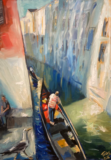 Schilderij getiteld "Venedig, Sommer, Wa…" door Tius, Origineel Kunstwerk, Olie