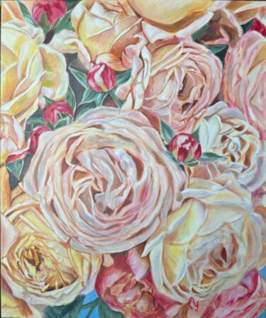 Painting titled "Roses" by Lela Karamanishvili, Original Artwork, Oil