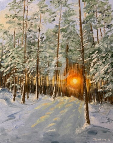 Malerei mit dem Titel "Winter sun (Зимнее…" von Elena Berezhnaya Be Lena, Original-Kunstwerk, Öl Auf Karton montiert
