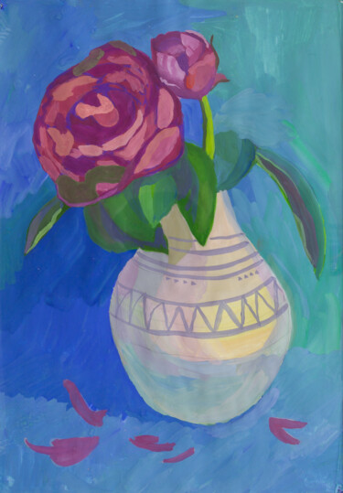 제목이 "Цветок пиона в вазе"인 미술작품 Lena Garabova로, 원작, 구아슈