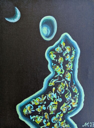 Painting titled "By moonlight" by Lena Kolambet, Original Artwork, Acrylic Mounted on Wood Stretcher frame