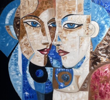 Painting titled ""Love in cubist sty…" by Lena Logart, Original Artwork, Oil