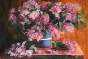 Drawing titled "Lilac Still life" by Lena Ru, Original Artwork, Pastel