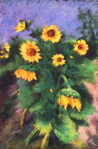 Disegno intitolato "Sunflowers in August" da Lena Ru, Opera d'arte originale, Pastello