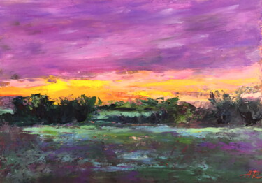 Drawing titled "Purple evening" by Lena Ru, Original Artwork, Pastel