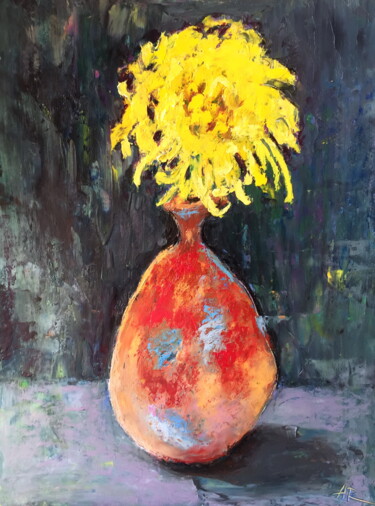 Dessin intitulée "Japanese Chrysanthe…" par Lena Ru, Œuvre d'art originale, Pastel
