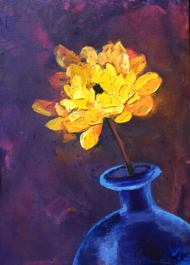 Painting titled "Yellow Flower" by Lena Ru, Original Artwork, Acrylic