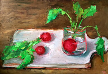 Drawing titled "Radishes" by Lena Ru, Original Artwork, Pastel