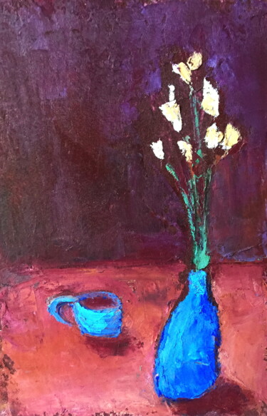 Σχέδιο με τίτλο "Tea With Flowers" από Lena Ru, Αυθεντικά έργα τέχνης, Παστέλ