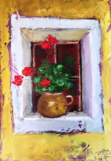 Dessin intitulée "Cottage Window" par Lena Ru, Œuvre d'art originale, Pastel
