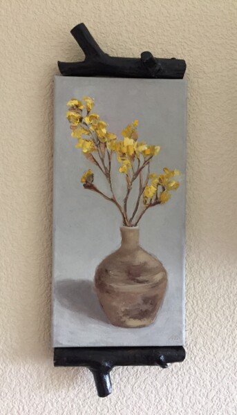 Painting titled "Dried Yellow Flower" by Lena Ru, Original Artwork, Oil