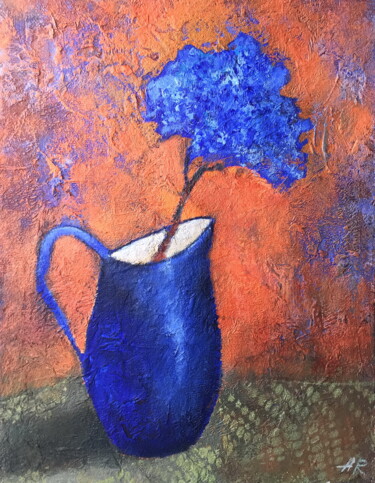 Pittura intitolato "Hydrangea & Blue Jug" da Lena Ru, Opera d'arte originale, Acrilico