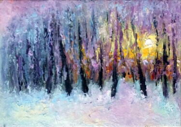 Painting titled "Winter forest" by Lena Ru, Original Artwork, Oil