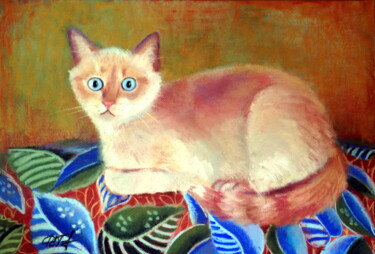 Desenho intitulada "Blue-eyed" por Lena Ru, Obras de arte originais, Pastel