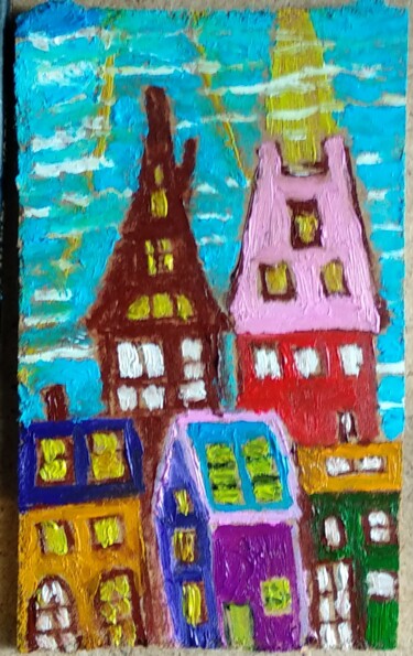 Картина под названием "Mini magic city" - Lena Vanli, Подлинное произведение искусства, Масло