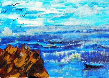 Pittura intitolato "Sea seagulls 10/15…" da Lena Vanli, Opera d'arte originale, Olio