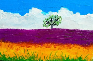 Painting titled "Tree between grass…" by Lena Vanli, Original Artwork, Oil