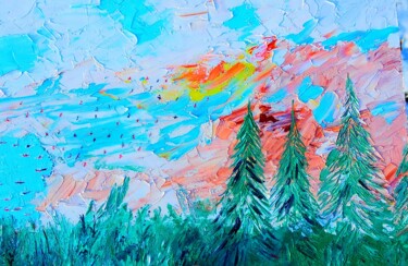 Painting titled "Mountains in forest…" by Lena Vanli, Original Artwork, Oil