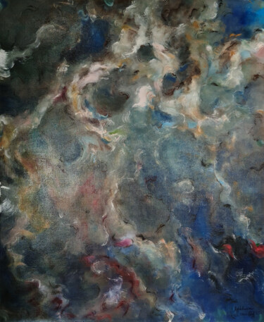 Painting titled "Nocturnal Stardust…" by Lena Applebaum, Original Artwork, Oil Mounted on Wood Stretcher frame
