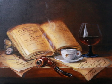 Painting titled "House of Books" by Elena Lyutcher, Original Artwork, Oil Mounted on Wood Stretcher frame