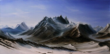 Schilderij getiteld "Mountain peaks" door Elena Lyutcher, Origineel Kunstwerk, Olie Gemonteerd op Frame voor houten brancard