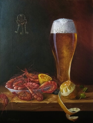 Painting titled "Still life with shr…" by Elena Lyutcher, Original Artwork, Oil