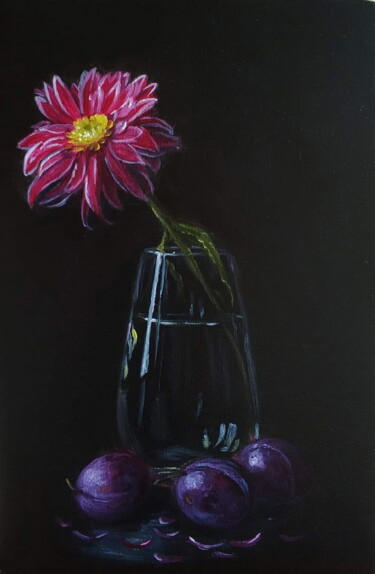 Peinture intitulée "Still life in plum…" par Elena Lyutcher, Œuvre d'art originale, Huile Monté sur artwork_cat.