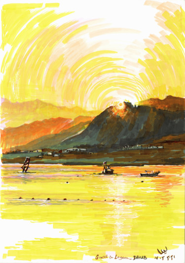 Dibujo titulada "Yellow Sunset in La…" por Lena Tolunay, Obra de arte original, Rotulador