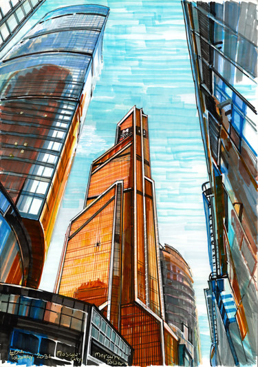 "Mercury Tower" başlıklı Resim Lena Tolunay tarafından, Orijinal sanat, Işaretleyici Karton üzerine monte edilmiş