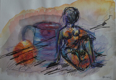 Drawing titled "ewr4 / She began to…" by Leni Smoragdova, Original Artwork, Marker