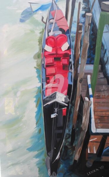 Schilderij getiteld "Red Gondola #2" door Lenka Graner, Origineel Kunstwerk, Olie Gemonteerd op Frame voor houten brancard