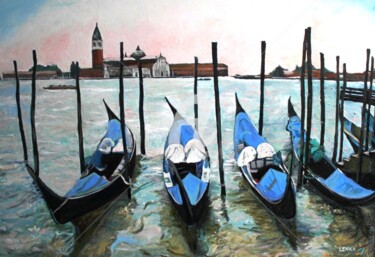 Pintura titulada "Blue Venetian Gondo…" por Lenka Graner, Obra de arte original, Oleo