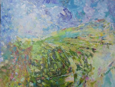 Картина под названием "Зеленое поле" - Malenka, Подлинное произведение искусства, Акрил Установлен на Деревянная рама для но…