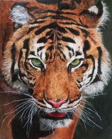 Pintura intitulada "Head of Bengal Tiger" por Leo Budhi, Obras de arte originais, Acrílico
