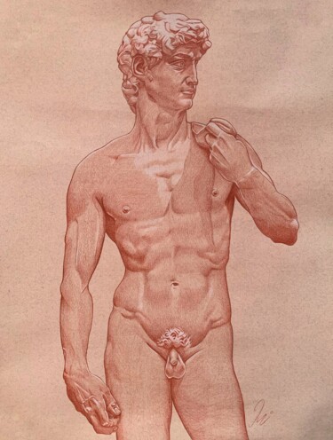 Disegno intitolato "Étude - David de Mi…" da Léo Vandercruysse, Opera d'arte originale, Matita