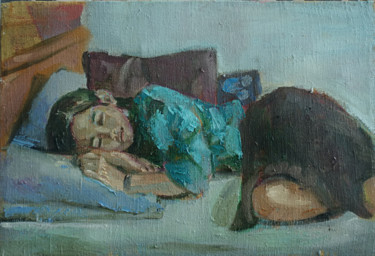 Peinture intitulée "The sleeping girl" par Hai Nguyen, Œuvre d'art originale, Huile