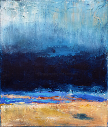 Peinture intitulée "Beige Blue Abstract…" par Leon Grossmann, Œuvre d'art originale, Acrylique
