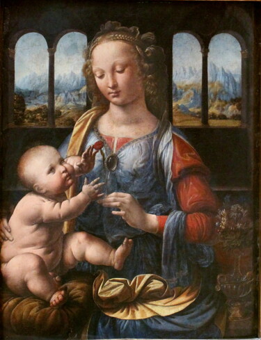 Pintura titulada "La Madone à l'œillet" por Leonardo Da Vinci, Obra de arte original, Oleo