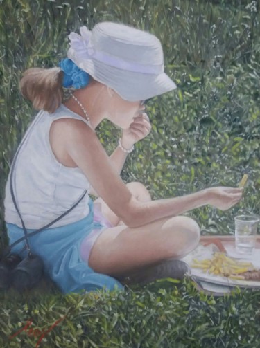 Peinture intitulée "Déjeuner sur l'herbe" par Leonardo Venezia, Œuvre d'art originale, Huile